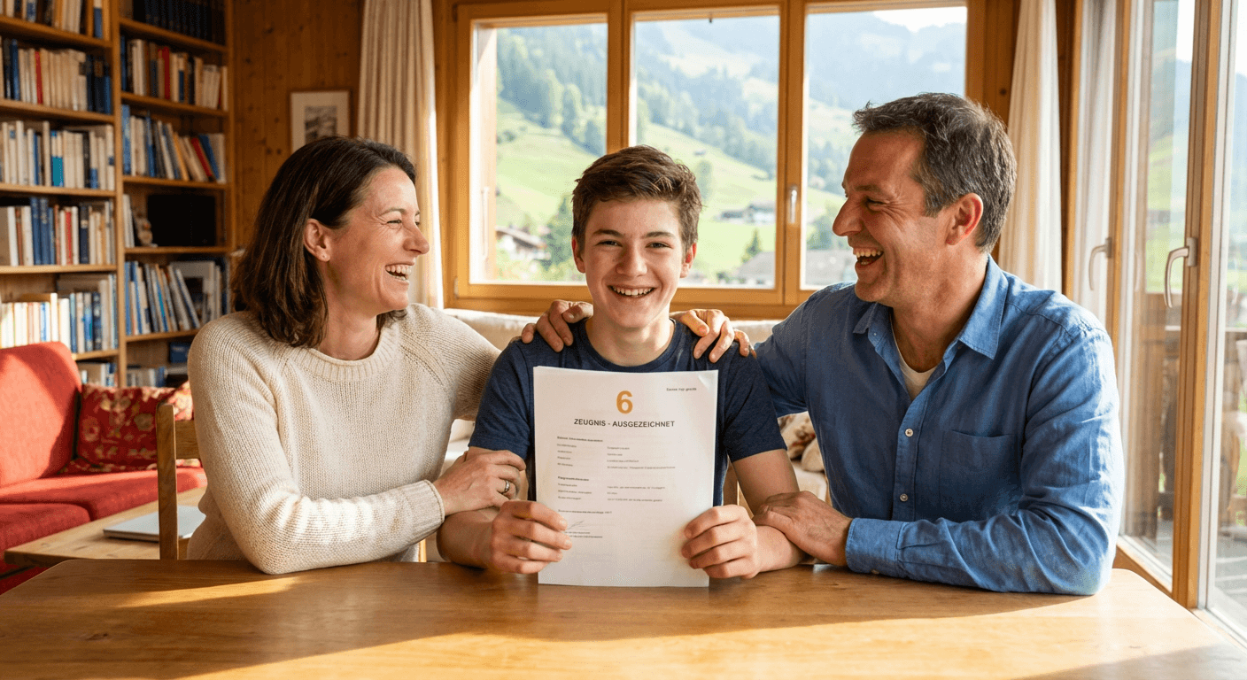 Zufriedene Familie nach erfolgreicher Nachhilfe